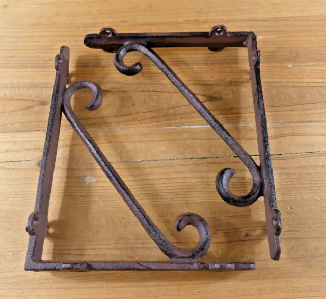 2 Cast Iron Brackets Braces Shelf Bracket RUSTIC Corbels Braces W/ Plant Hanger 3