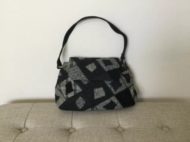 Forever by Fossil Black Patchwork Purse Shoulder Baguette Handbag