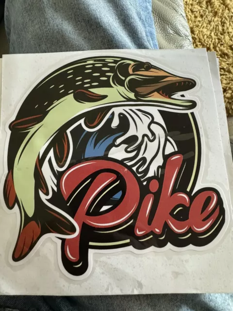 PIKE FISHING FISHING BOX / CAR WINDOW DECAL Large PLUS 15 X Fishing Decals