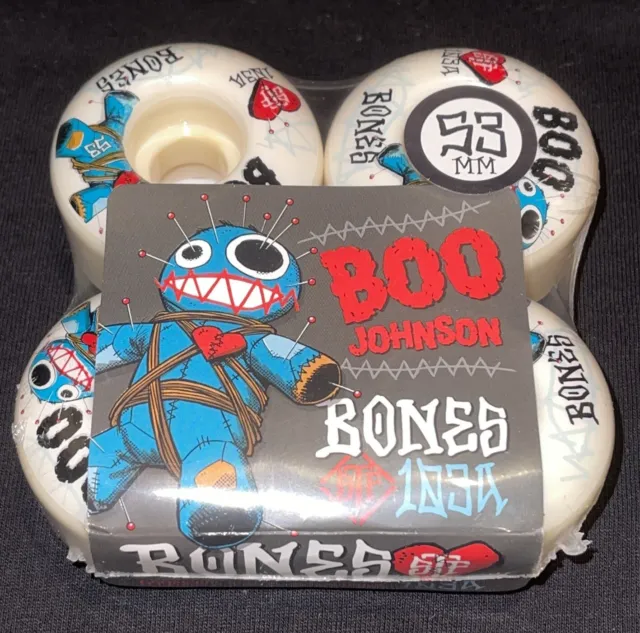 Bones STF Boo Johnson Voodoo Skateboard Wheels V4 Wide White 53mm 103a 4PK NIP
