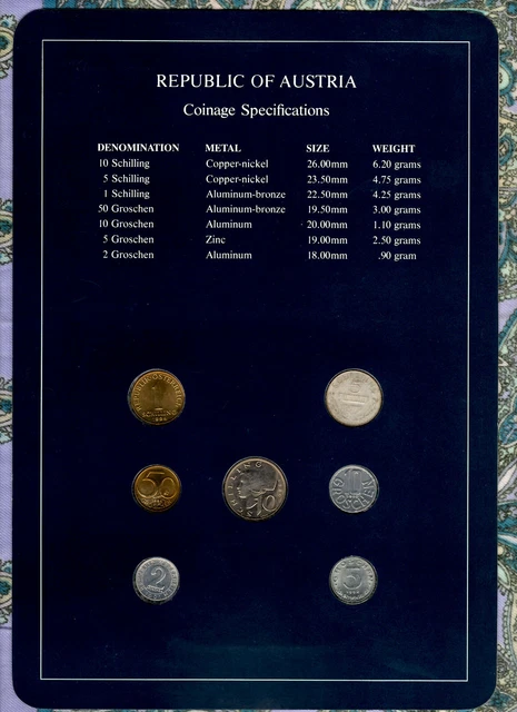 Coin Sets of All Nations Austria 1962-1994 UNC 5 Schilling 1962 Silver 1.9.89 2