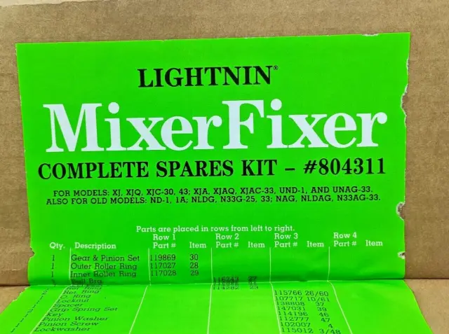 Lightnin Mixer Fixer 804311 Complete Spares Kit New Fast Shipping 3
