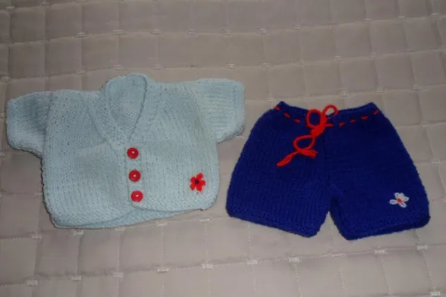 Hand Knitted Teddy Clothes to fit 12-14" Teddy Bear Cardigan & Trousers