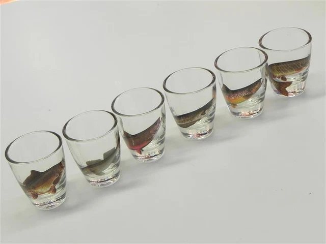 6-teiliges Aguardiente Vasos Juego" Corto " Con Pescado Motivo Stamper Idea 3