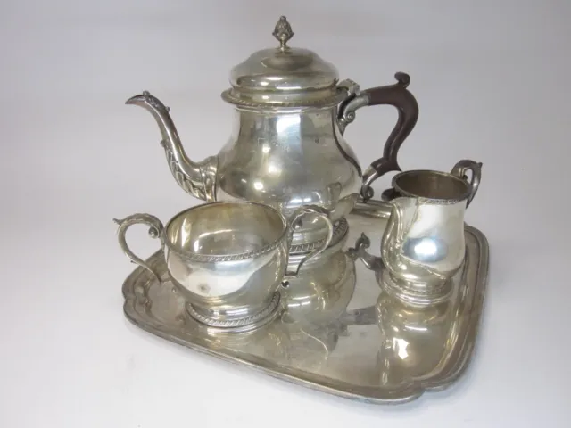 Mappin And Webb Silver Plated Tea Pot /Creamer /Sugar Bowl +Tray Vintage