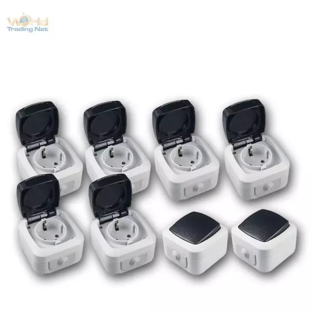 Zones Humides Kit de Démarrage Interrupteur & Prises IP44,250V ~10 / 16A,Mur Ap