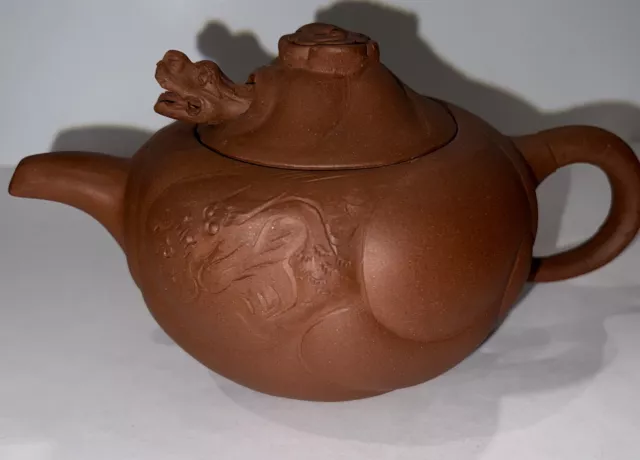 Antique Vintage Chinese Yixing Dragon in Clouds Clay Teapot - dragon moves