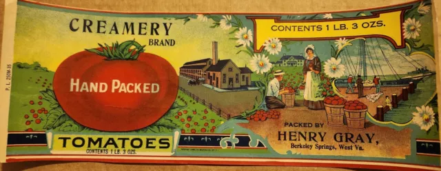 1920s CREAMERY TOMATOES  Label Berkeley Springs WV Henry Gray NM Beautiful RARE!