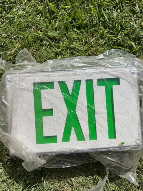 New Lithonia Lighting EDGR-1-G-EL-M4 Green Exit Sign Brushed Aluminum