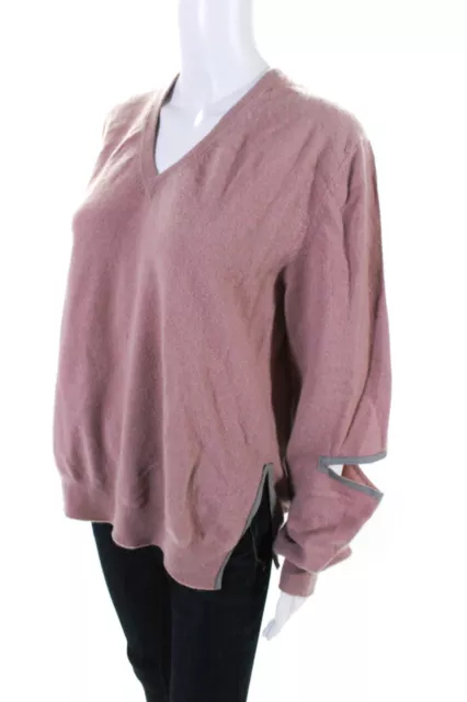Elaine Kim Womens Cashmere Cut Out Elbow Long Sleeve V-Neck Sweater Pink Size S 2