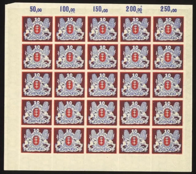 Danzig Germany Stamps MNH Sheet of 25 -Coat of Arms w/full selvedge - Michel 88