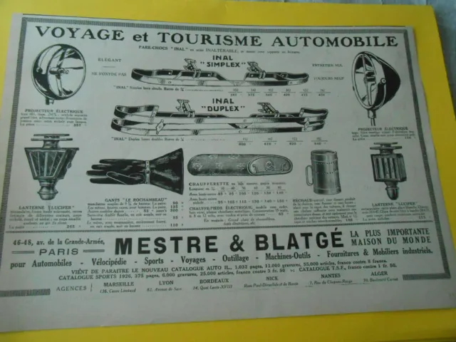 Publicité 1925  Voyage et Tourisme Automobile Inal Duplex Chauffrette