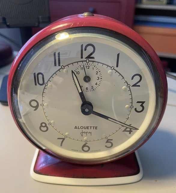 Japy Alouette Alarm Clock 1960s in good working Order.  Beautiful rich Red.