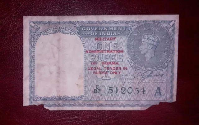 India "Military" 1 rupee banknote,1940year (poor condition)