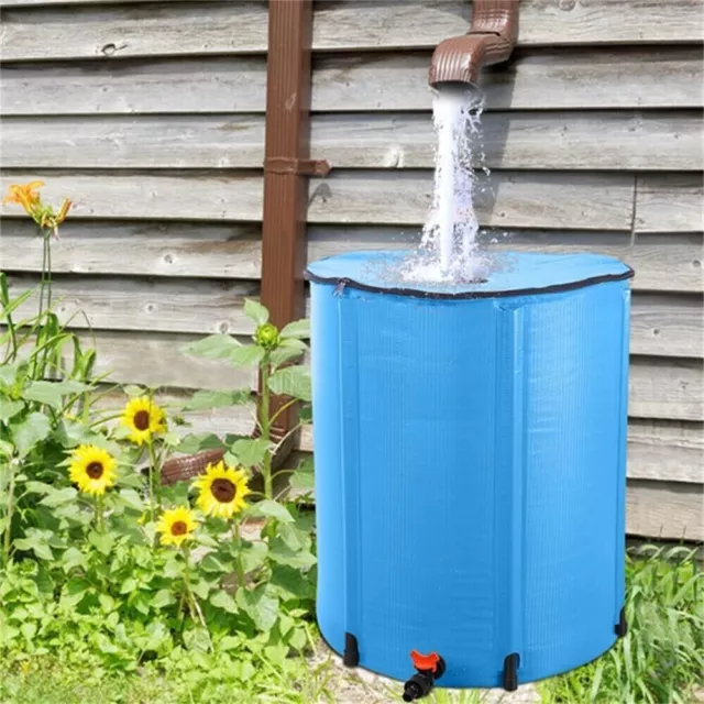 50 Gallon Portable Folding Rain Barrel Water Collector Water Storage Tank Blue -