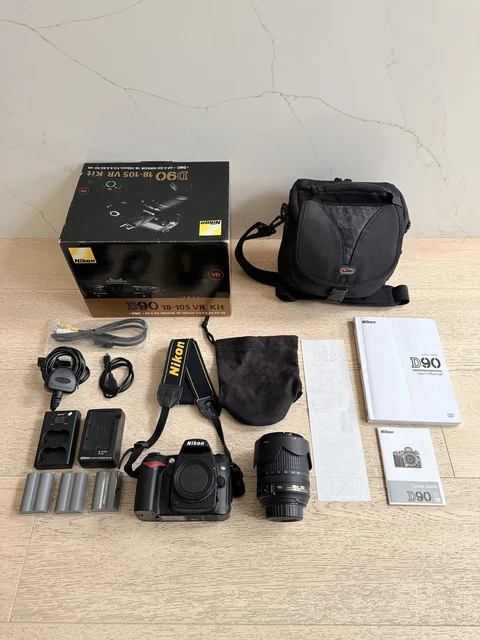NIKON D90 DSLR + AF-S 18-105mm VR Lens Kit with Box & Bag in