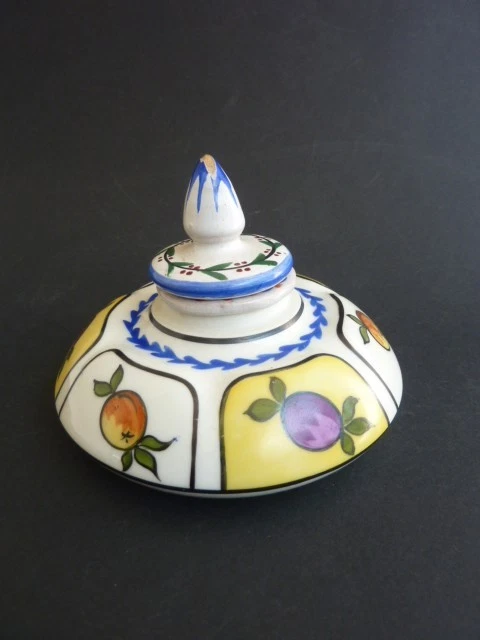 Ancien Encrier Bougeoir Limoges - Porcelaine Et étain Peint à La Main
