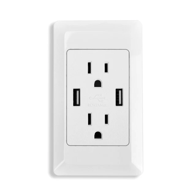 DUAL PLUG ELECTRIC Wall Receptacle Charger with 2 USB Ports Outlet