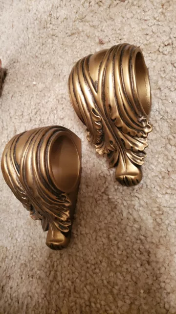 Set Of 2* Wall Sconce Corbels, Curtain Rod, Drapery Holder- Gold