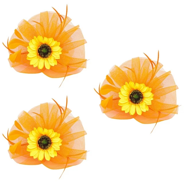 3x Tea Party Hat Sunflower Fascinator Dress Hat Women Fascinator Headband