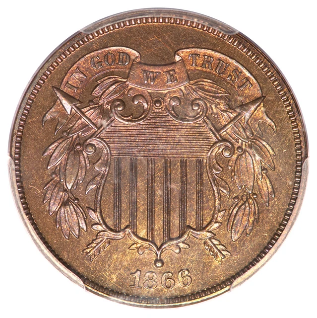 1866 2C Two Cent Piece PCGS PR65RB (CAC)