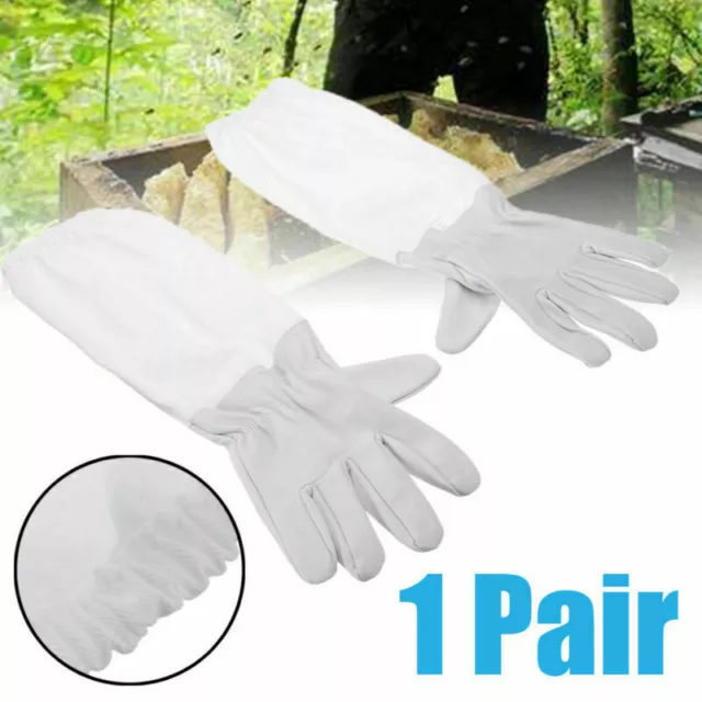 1 Pair 50-53cm XL Beekeeping Protective Gloves Goatskin w/ Vented Long Sleeves