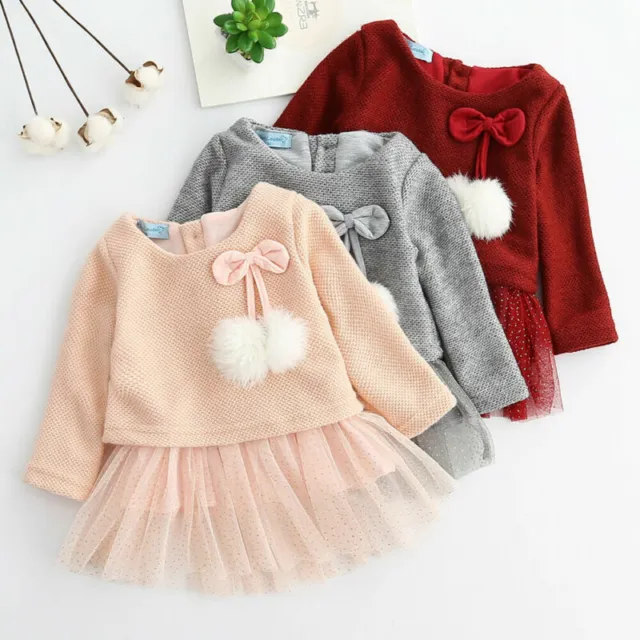 Autumn Baby Child Girl Cute Dress Sweater Baby Toddler Long Sleeve Tulle Skirts