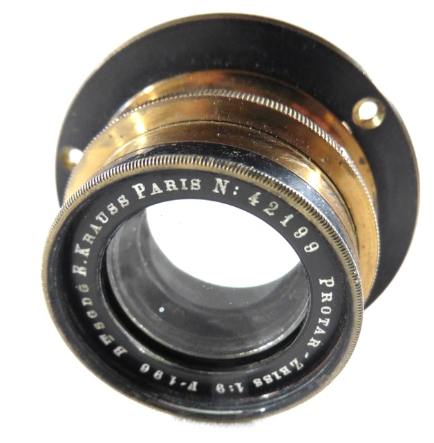 PROTAR ZEISS 1:9 F-196 Objectif E.Krauss Paris Laiton brass photo lens ...