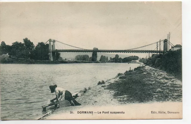 DORMANS - Marne - CPA 51 - lavandiere au pont suspendu