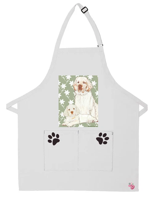 Clumber Spaniel Dog Apron Two Pocket Bib Apron with Adj Neck