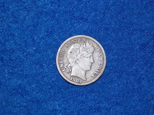 1902  P Very Good Barber Silver Dime 10C Ten Cents Coin