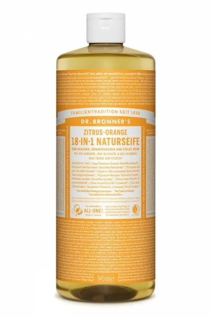 1x Dr. Bronners 18-IN-1 Naturseife  Zitrus-Orange  vegan&fair trade  945ml