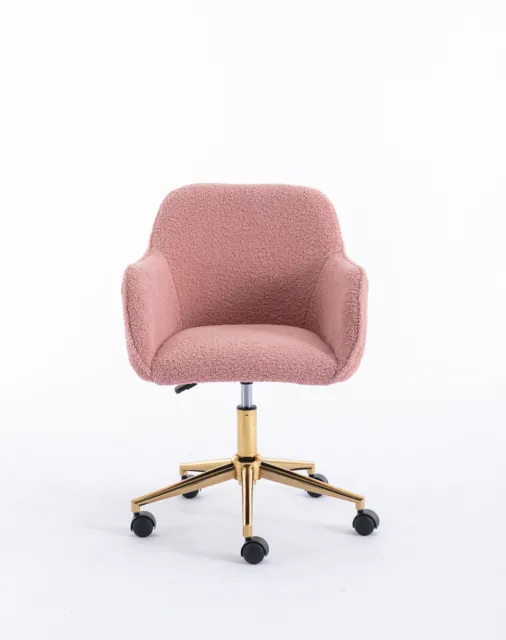 Home Office Chair With Gold Metal Legs And Universal Wheel Pink US 360 Revolving
