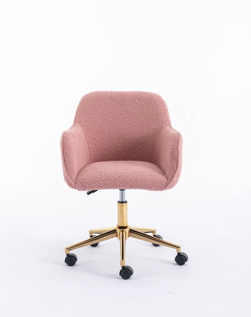 Home Office Chair With Gold Metal Legs And Universal Wheel Pink US 360 Revolving