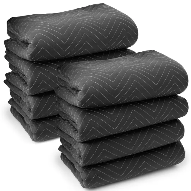 8 Moving Blankets Furniture Pads - Ultra Thick Pro - 80" x 72" Black