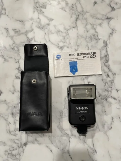 Minolta Auto ElectroFlash 128 w Instruction & Bag For Camera