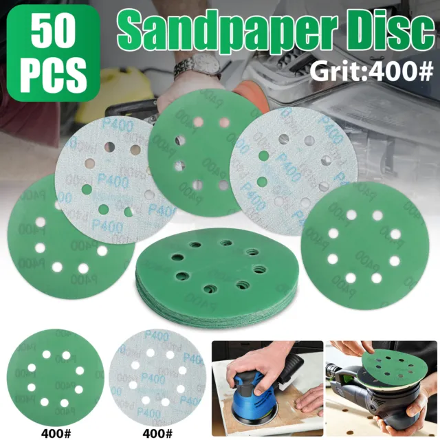 50x 5inch Sanding Discs Sandpaper Hook Loop Orbital Wet Dry Sander Paper 400Grit