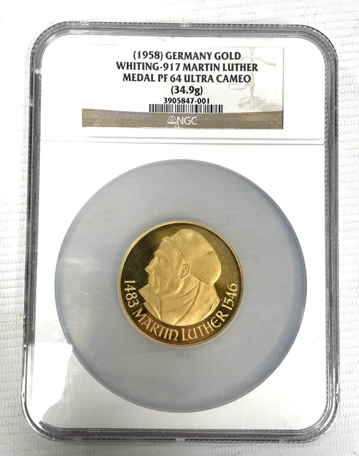 1958 Germany .917 Pure Fine Gold Martin Luther Medal Coin NGC PF64 Ultra Cameo