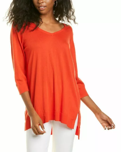 Joan Vass Womens Open V-Neck Sweater Orange Size 2 Large MSRP $185 NWT