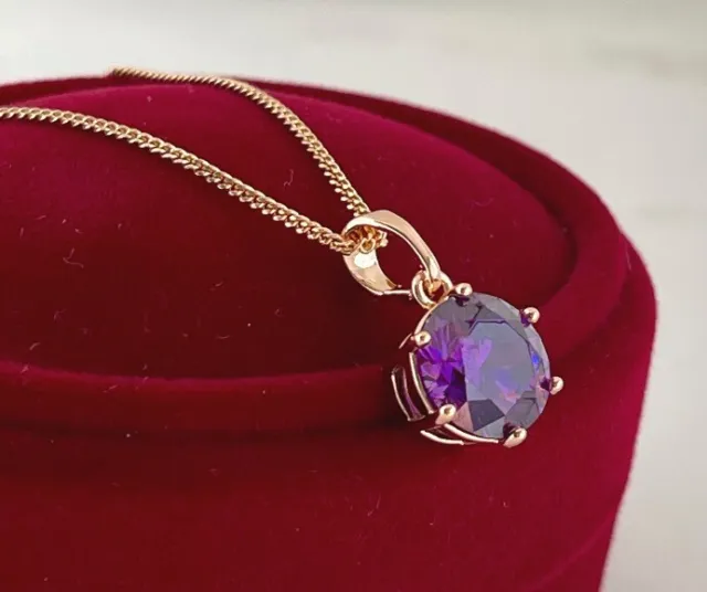 Lujo Collar Colgante Circonita Cristal Púrpura 750er Oro 18K Dorado para Mujer