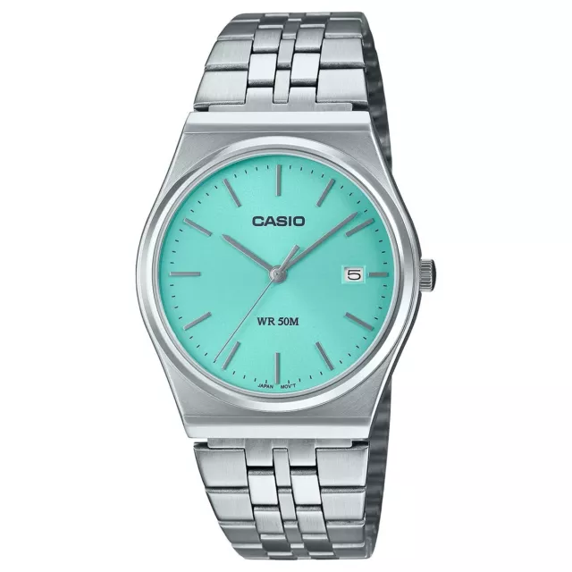 Casio Vintage Silver Turquoise Blue Stainless Steel Classic Watch MTPB145D-2A1