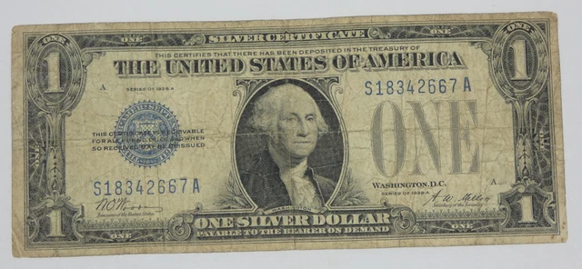 BARGAIN Series 1928-A Blue Seal $1 Silver Cert Note VERY GOOD  Fr#1601