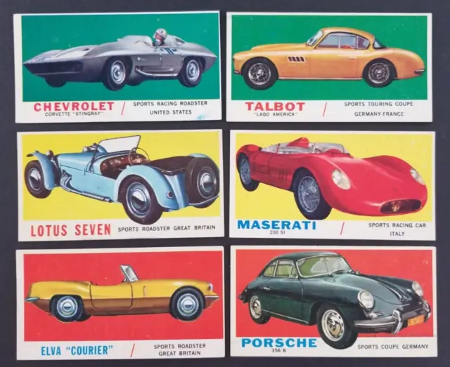 Vintage (Lot of 6) 1961 Sports Cars Topps Cards (Soft Corners)