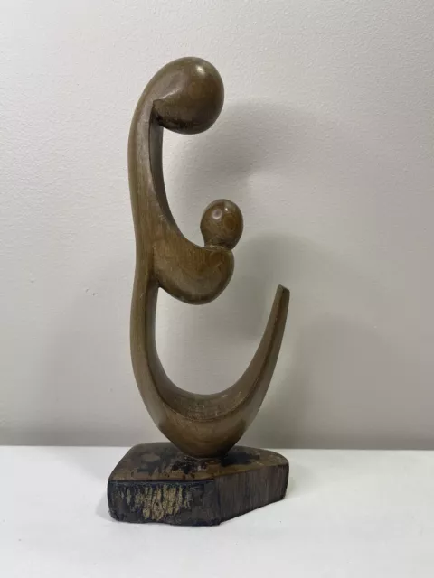 Statuette Africaine en Bois Sculptée du Congo - Femme et Enfant signée Dialeba 2