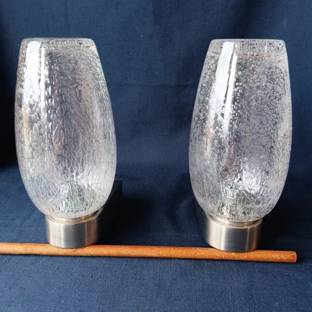 2 Lampes Appliques Vintage Laiton Argente Verre Bulle Murano Bullicante Era 80