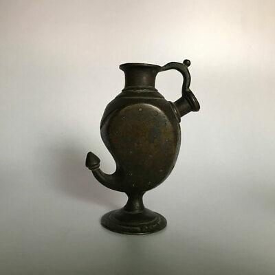 Early 18th C old solid brass mughal standing hukka or hookah base fish shaped.