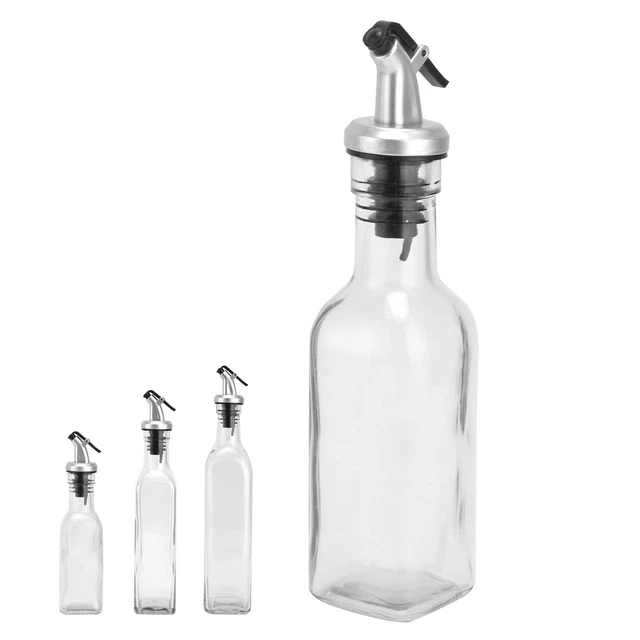 Botella de lata de aceite dispensador de aceite de vidrio y acero inoxidable para salsa de soja vinagre