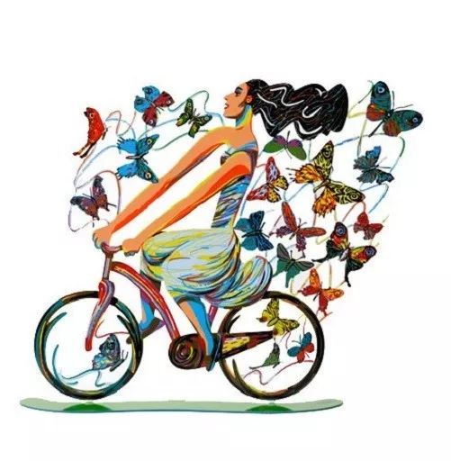 David Gerstein Arte Pop Jinete en Euforia Escultura de Metal Moderno Dama Mariposas