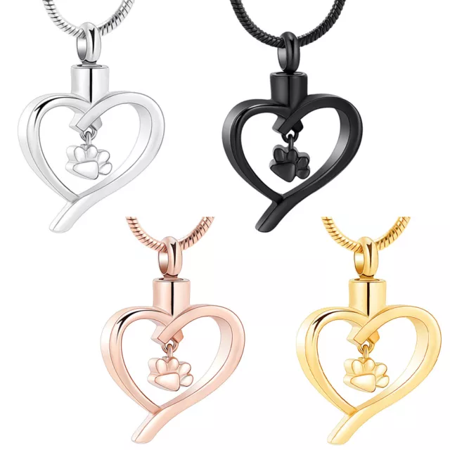 Pet Paw in Heart Urn Necklace Memorial Cremation Jewellery Urns For Ashes Holder