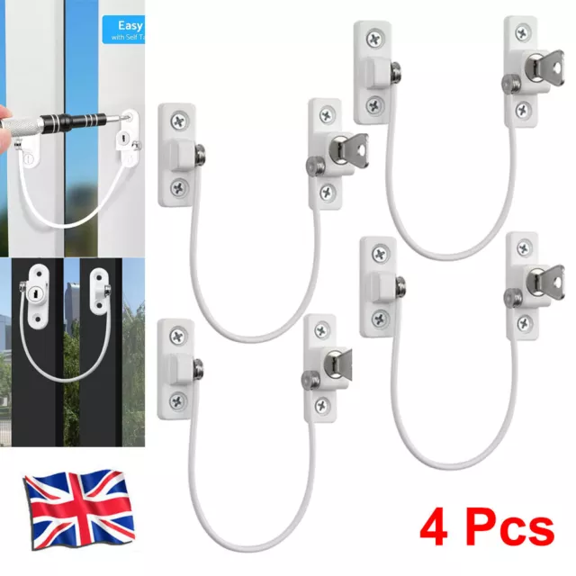 4X Home Windows Door Cable Restrictor Child Baby Safety Security Lock Catch Wire